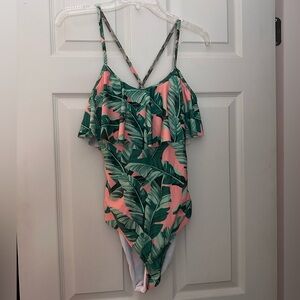 Tropical Leaf Print Swimsuit